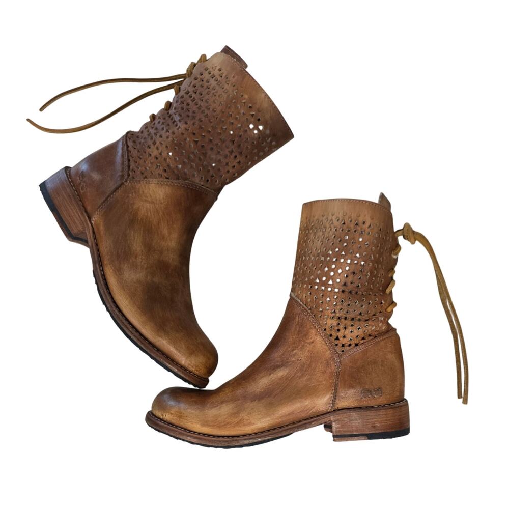 NEW Bed|Stu Bridgewater Boots 6 Driftwood Leather Perforated Boho Western Grunge - Picture 2 of 10
